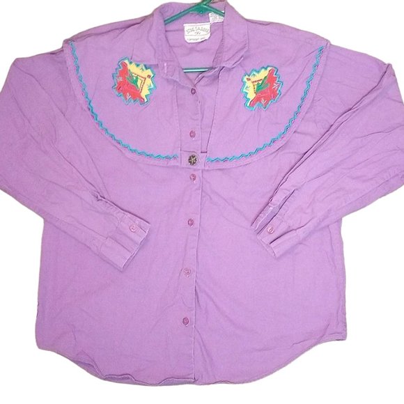 Vtg Side Saddle Western Embroidered Cactus Shirt Womens Size L - Picture 1 of 3